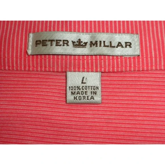 Peter Millar Polo Shirt Mens L Pink Pinstriped Golf Cotton Knit‎ Short Sleeve - Picture 5 of 10